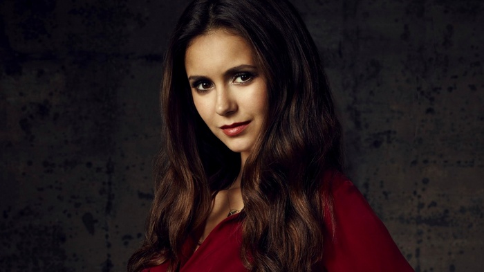 Nina Dobrev in a red top