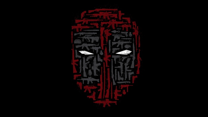 Deadpool mask made of weapons collage