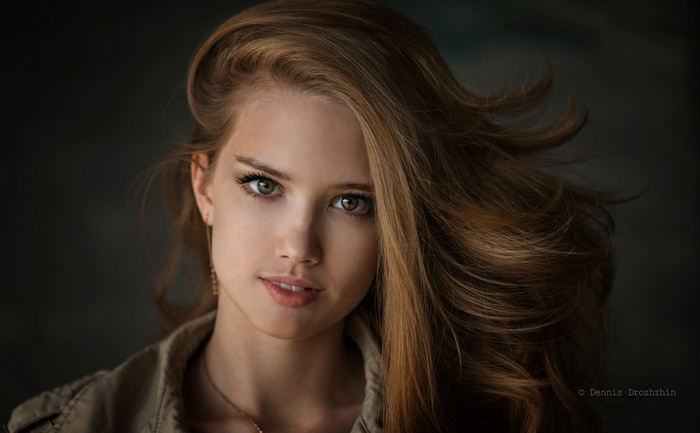 Portrait of a blonde woman with flowing hair