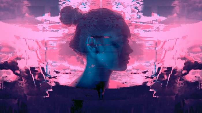 Woman with glitch art effect
