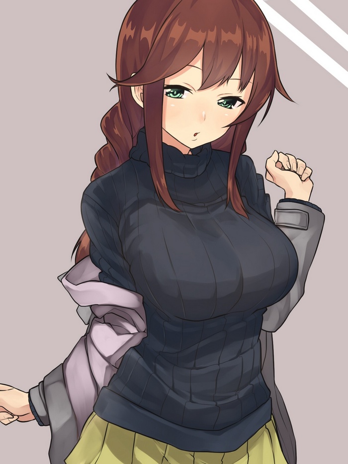 Anime girl Noshiro from Kantai Collection wearing a sweater