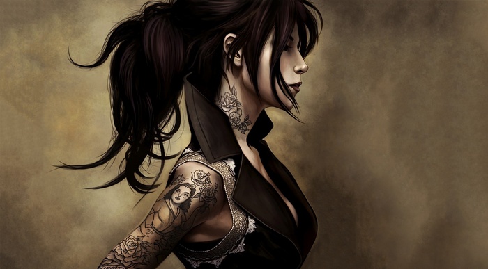 Woman with tattoos in fantasy art style