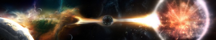 Planetary collision in colorful nebula