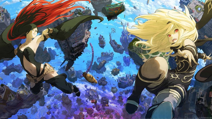 Gravity Rush: Kat and Raven in a floating city