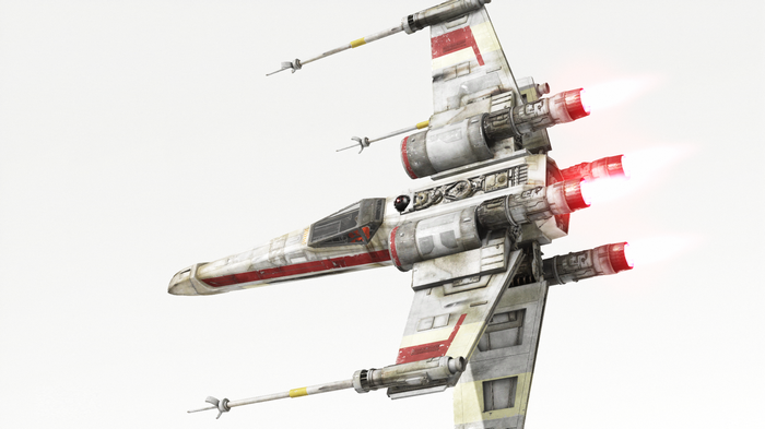 Star Wars X-wing spaceship with engines firing