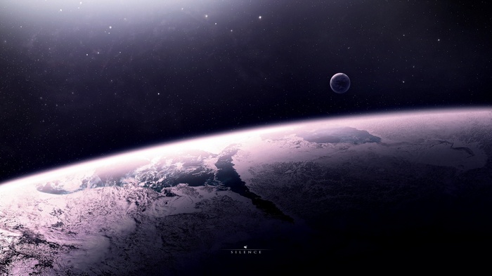 Space art of a planet and moon with stars