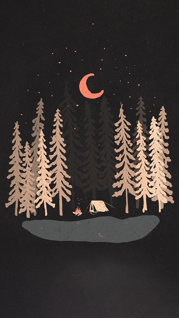 Camping by a lake under the moon and stars