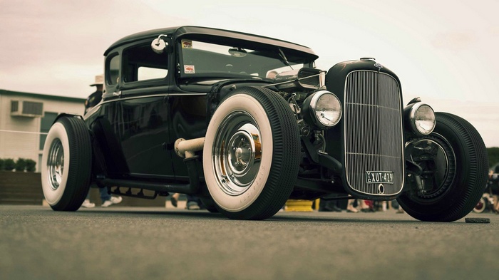 Black Ford Hot Rod Roadster with Whitewall Tires