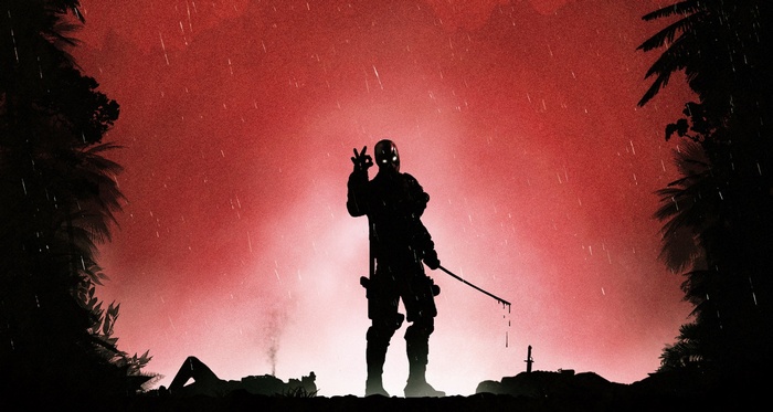 Deadpool artwork with red rain