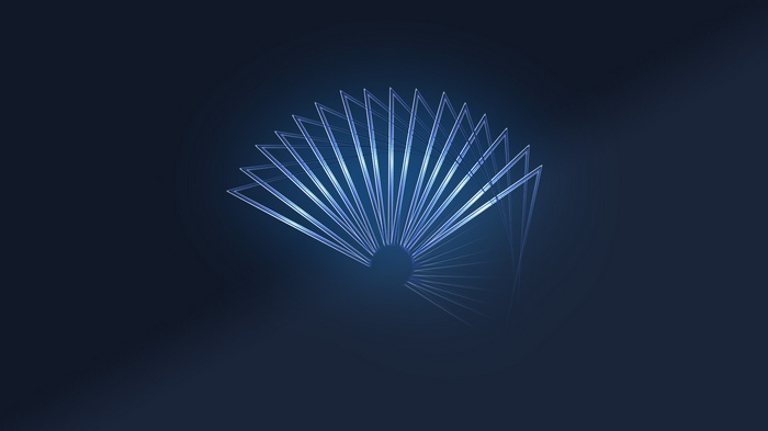 Abstract blue geometric fan shape
