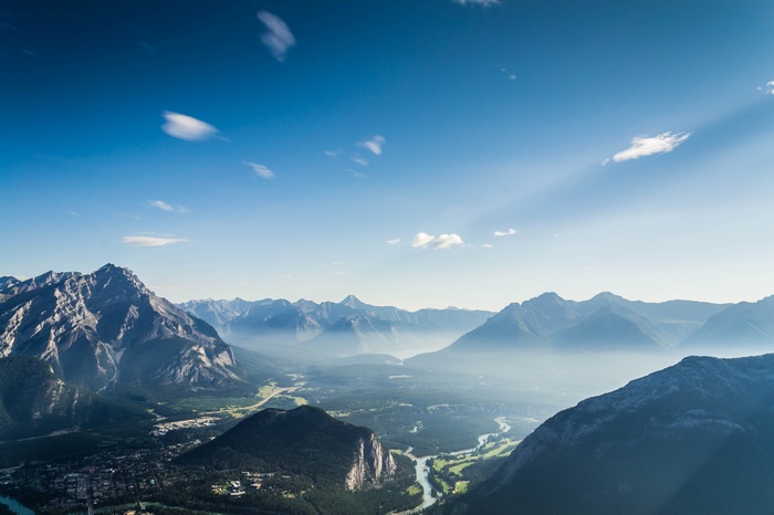 Mountain range with a valley and a river