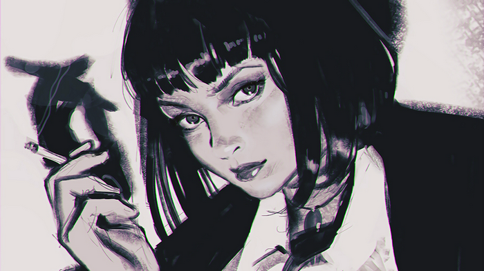 Mia Wallace smoking, drawing by Ilya Kuvshinov