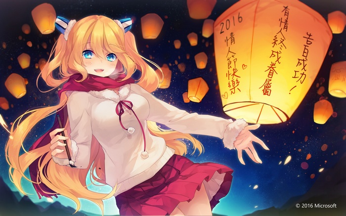 Anime Girl Releasing Sky Lanterns