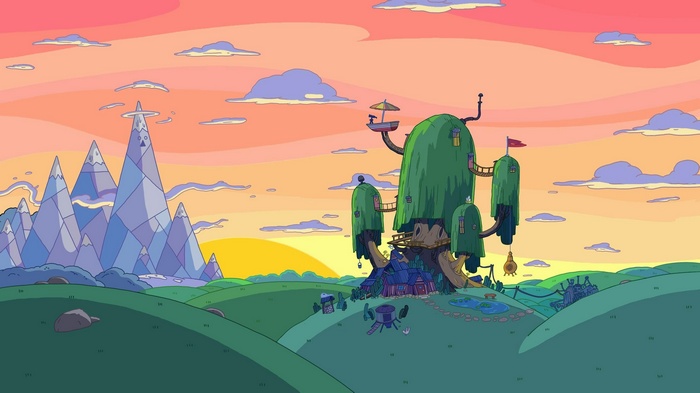 Adventure Time Tree House and Ice Mountains at Sunset