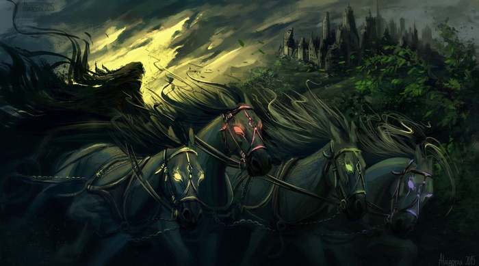 Four Horsemen of the Apocalypse in a dark fantasy landscape