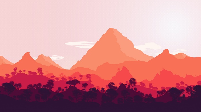 Firewatch video game landscape with mountains and trees