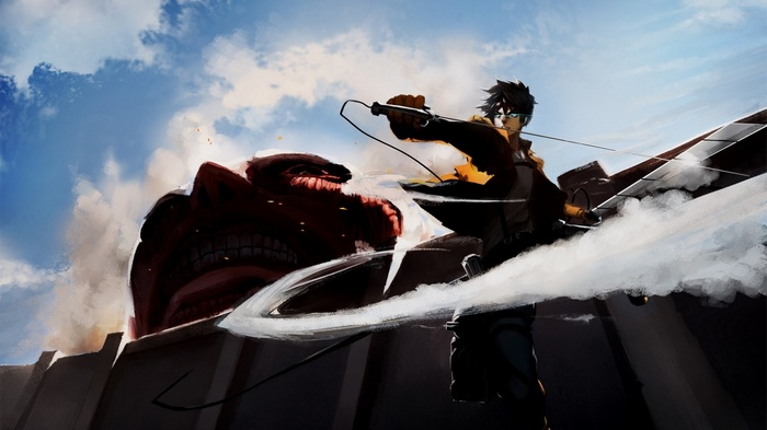 Attack on Titan Eren Yeager fighting a Titan