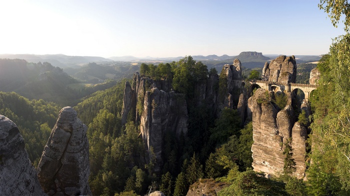 Bastei Bridge over sandstone rock formations in Saxon Switzerland