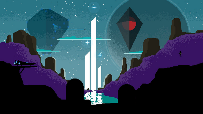 pixelated pixel art planet futuristic pixels water video games astronaut space hills universe 3d object spaceship digital art fan art stars No Mans Sky