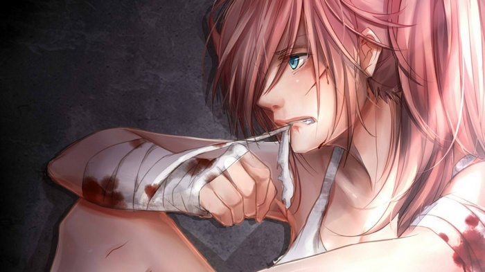 Megurine Luka with bloody bandages