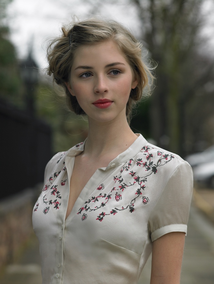 women, blue eyes, Hermione Corfield, face, portrait, portrait display, long hair, street, women outdoors, blouses, actress, blonde, model