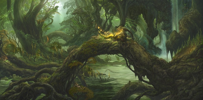 Fantasy art of a mystical swamp forest