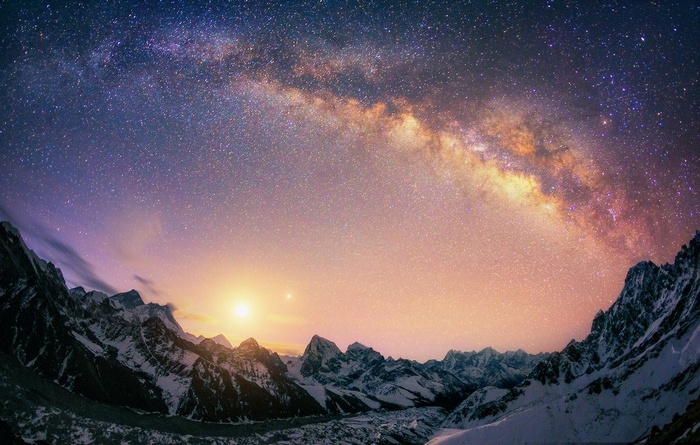 Milky Way over snow-capped Himalayas in Nepal