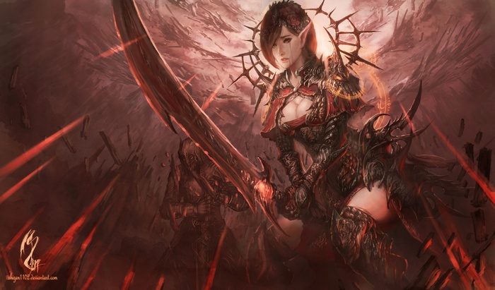 Fantasy warrior with a large sword and armor