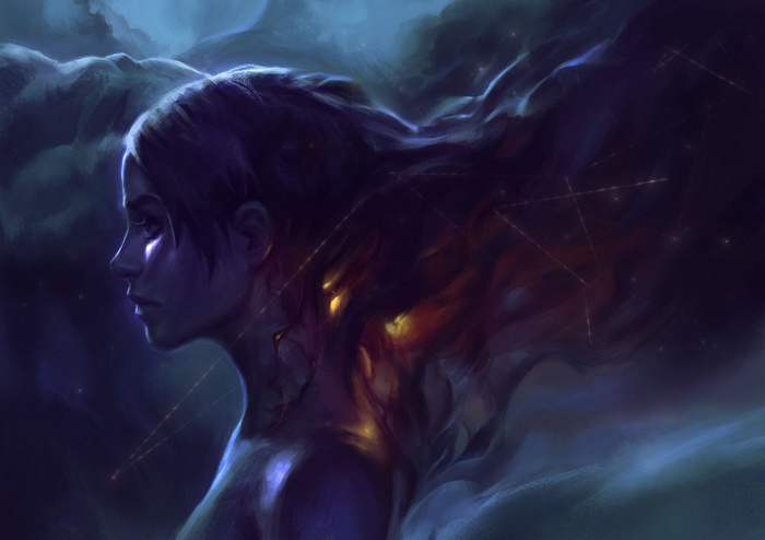 Fantasy art of a woman with glowing hair