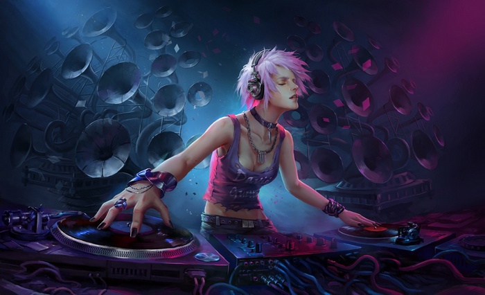 Fantasy DJ with Pink Hair and Headphones