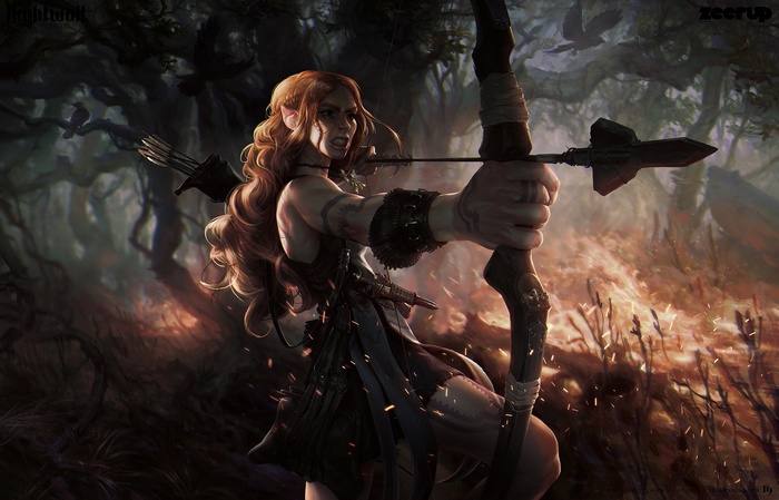 Fantasy Archer with Bow and Arrow in Forest