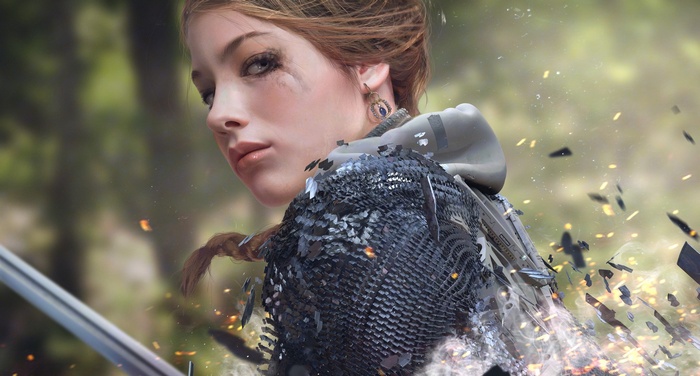 Warrior woman with sword and chainmail