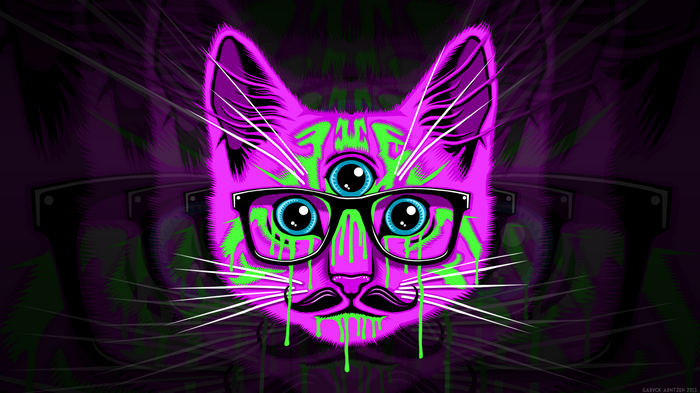 Psychedelic cat with glasses and mustache