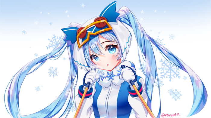 Snow Miku 2016 with Ski Gear and Snowflakes