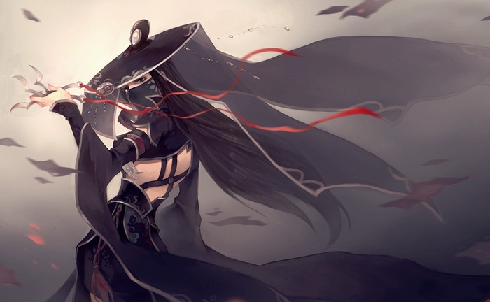 Anime assassin with shuriken and flowing robes