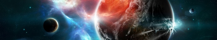 Spaceship approaching a burning planet in nebula