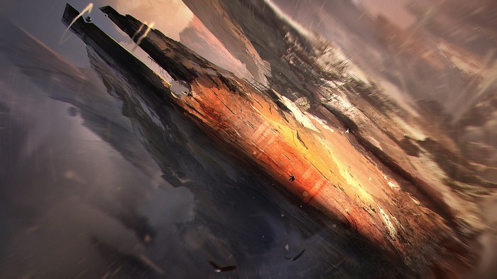 Science fiction artwork of a rocky alien landscape