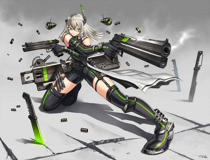 Anime girl with guns and knives