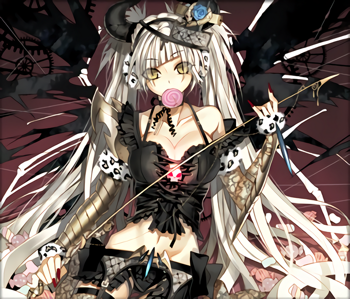 Gothic anime girl with horns and bow
