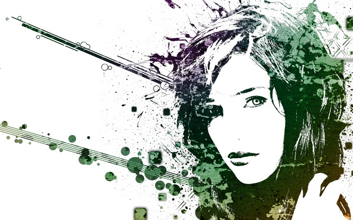Abstract portrait of a woman with paint splatters