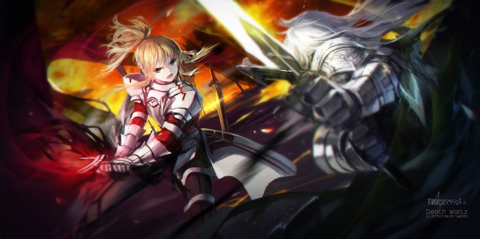 Mordred and a knight in Fate/Apocrypha Death Waltz