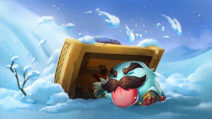 Poro under a wooden chest in the snow