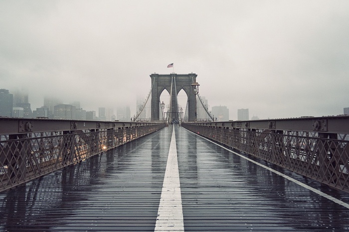 Brooklyn Bridge on a foggy day