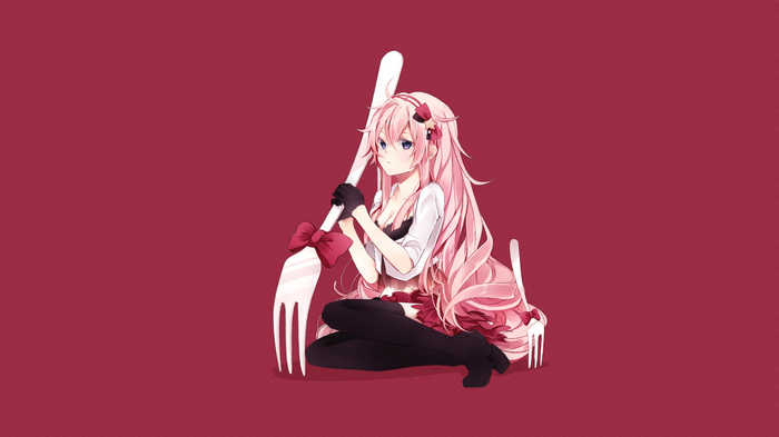 Megurine Luka holding a giant fork
