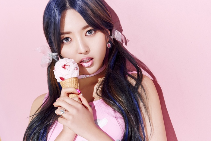 Chanmi of AOA holding an ice cream cone