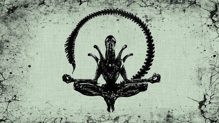 Xenomorph meditating with tail curled