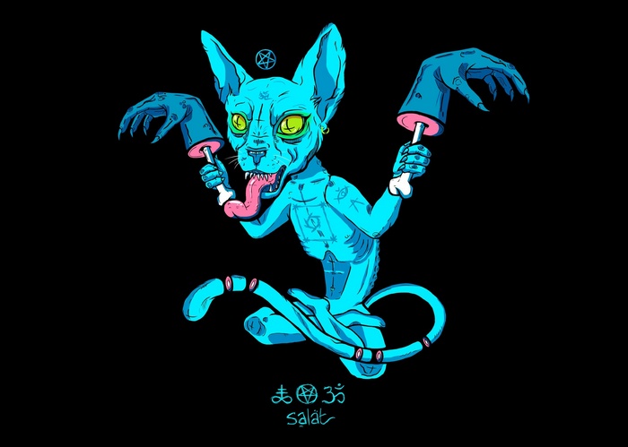 Blue cat creature with severed hands