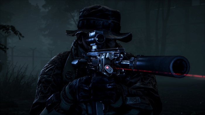 Battlefield 4 soldier with assault rifle at night