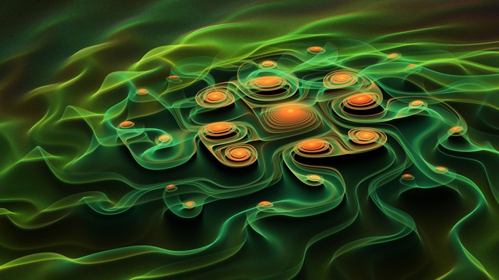 Abstract fractal with green and orange swirls