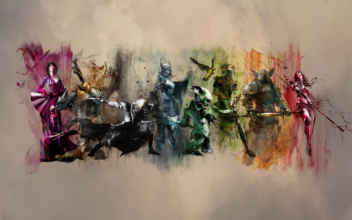 Guild Wars 2 characters in a painted style